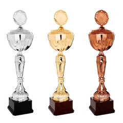 Trophies,  cups - gold, silver, brown - obrazy, fototapety, plakaty