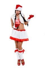 Beautiful and sexy woman wearing santa clause costume