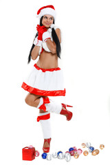 Beautiful and sexy woman wearing santa clause costume 