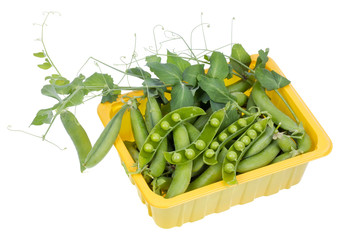 Green real fresh pea in box  isolated