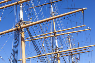 Obraz premium Detail of the three-master Balclutha (1886), San Francisco Marit