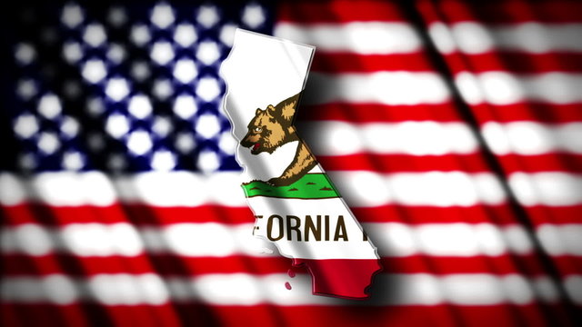 Flag of California in the shape of California state with the USA