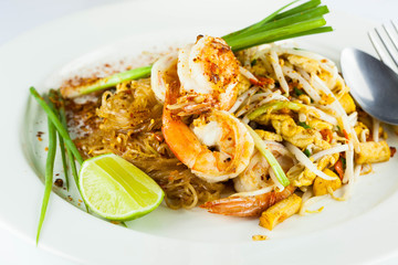 Thailand's national dishes, stir-fried rice noodles (Pad Thai)