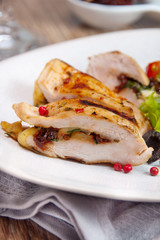 Grilled chicken stuffed with mozzarella and dried tomatoes