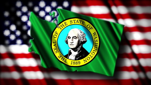Flag of Washington in the shape of Washington state with the USA