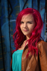 Young woman with pink hair