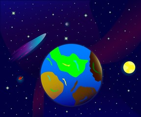 Background of space, earth, stars and planets