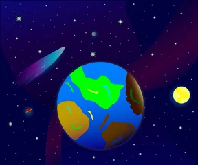 Tableaux ronds sur aluminium brossé Cosmos Contexte de l& 39 espace, de la terre, des étoiles et des planètes