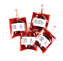 Bags of blood isolated on white