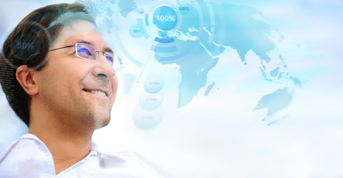 Businessman working with high tech type of modern interface on a