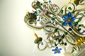 Lustre, luminaire, suspension, cristal, verre, verroterie