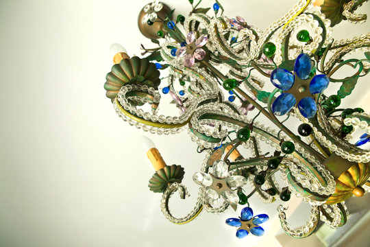 Lustre, luminaire, suspension, cristal, verre, verroterie