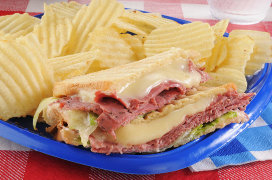 Grilled Pastrami On A Picnic Table