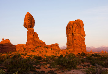 Balanced Rock in Arches National Park near Moab, Utah at sunset