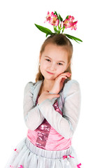 The girl  with an alstromeriya in hair