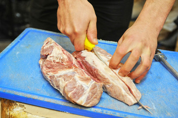 cutting meat