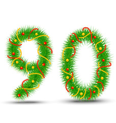 Vector Christmas numbers 9,0the green spruce garlands and neckla