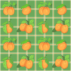 seamless pattern with apricots on the checked background