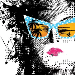 Aluminium Prints Woman face Women in sunglasses