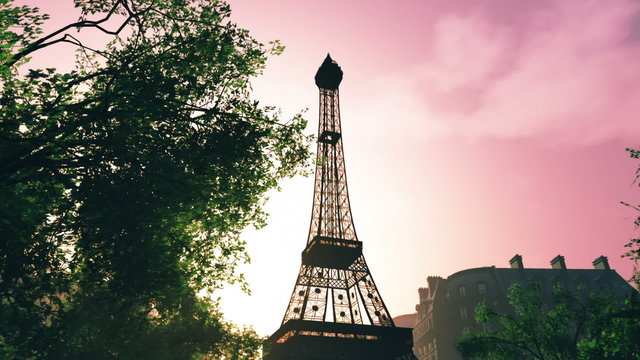 Sunset in Paris 3D animation