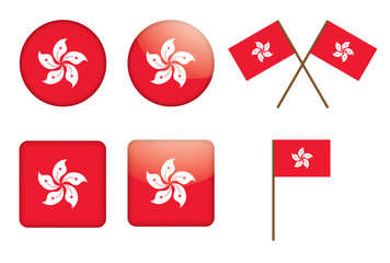 Fototapeta na wymiar Zestaw odznak z banderą Hong Kongu ilustracji wektorowych