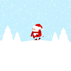 Santa Skiing Winter Forest