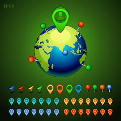 vector illustration green earth with a pins set