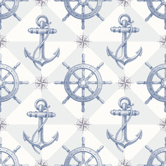 Naklejka premium Seamless nautical background with hand drawn elements