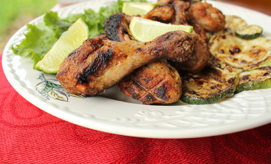 Grilled chicken leg with vegetables