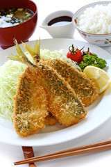 japanese lunch set meal, aji fry teishoku