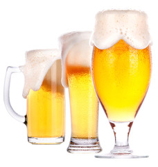 Frosty glass of light beer isolated