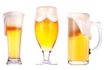 Frosty glass of light beer isolated