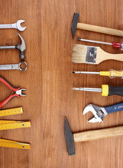 Instruments on wooden background