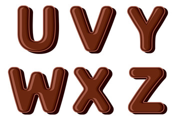 Chocolate letter U V Y W X Z isolated on white background