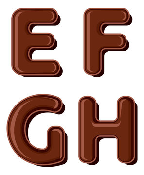 Chocolate letter E F G H isolated on white background