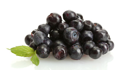 blueberries with mint  isolated on white