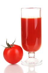 Tomato juice in glass isolated on white