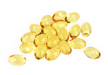 pellets of fish oil isolated on white close-up