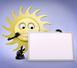 3d sun character with board