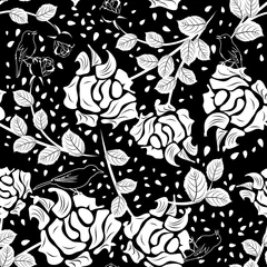 Tableaux sur verre Fleurs noir et blanc motif floral sans soudure