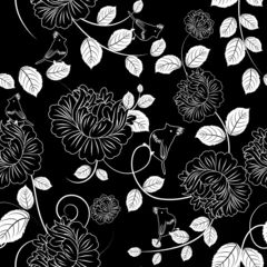Tableaux sur verre Fleurs noir et blanc motif floral sans soudure