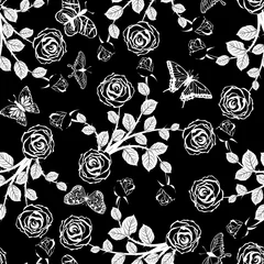 Papier Peint photo autocollant Fleurs noir et blanc motif floral sans soudure