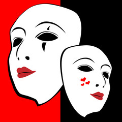 Masks on red-black background