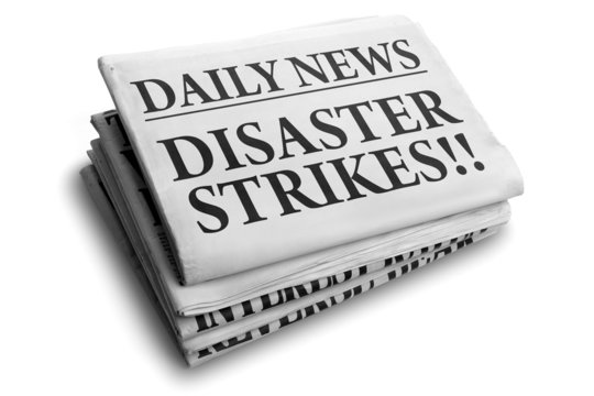 Disaster strikes daily newspaper headline