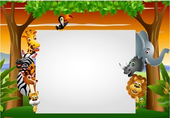Wild African animal cartoon with blank sign