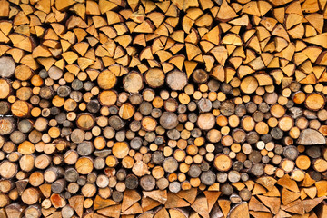 Pile of wood logs ready for winter