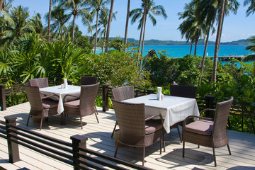 Table and chairs with a beautiful sea view