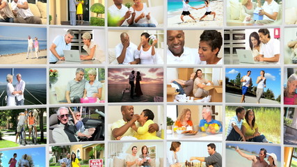 Montage Couples Enjoying Indoor Outdoor Activities