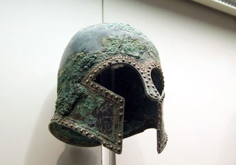 Ancient Greek helmet from bronze