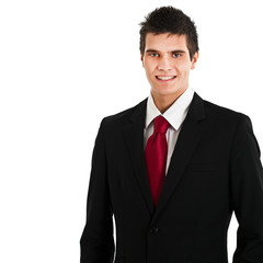 Handsome young businessman portrait isolated on white